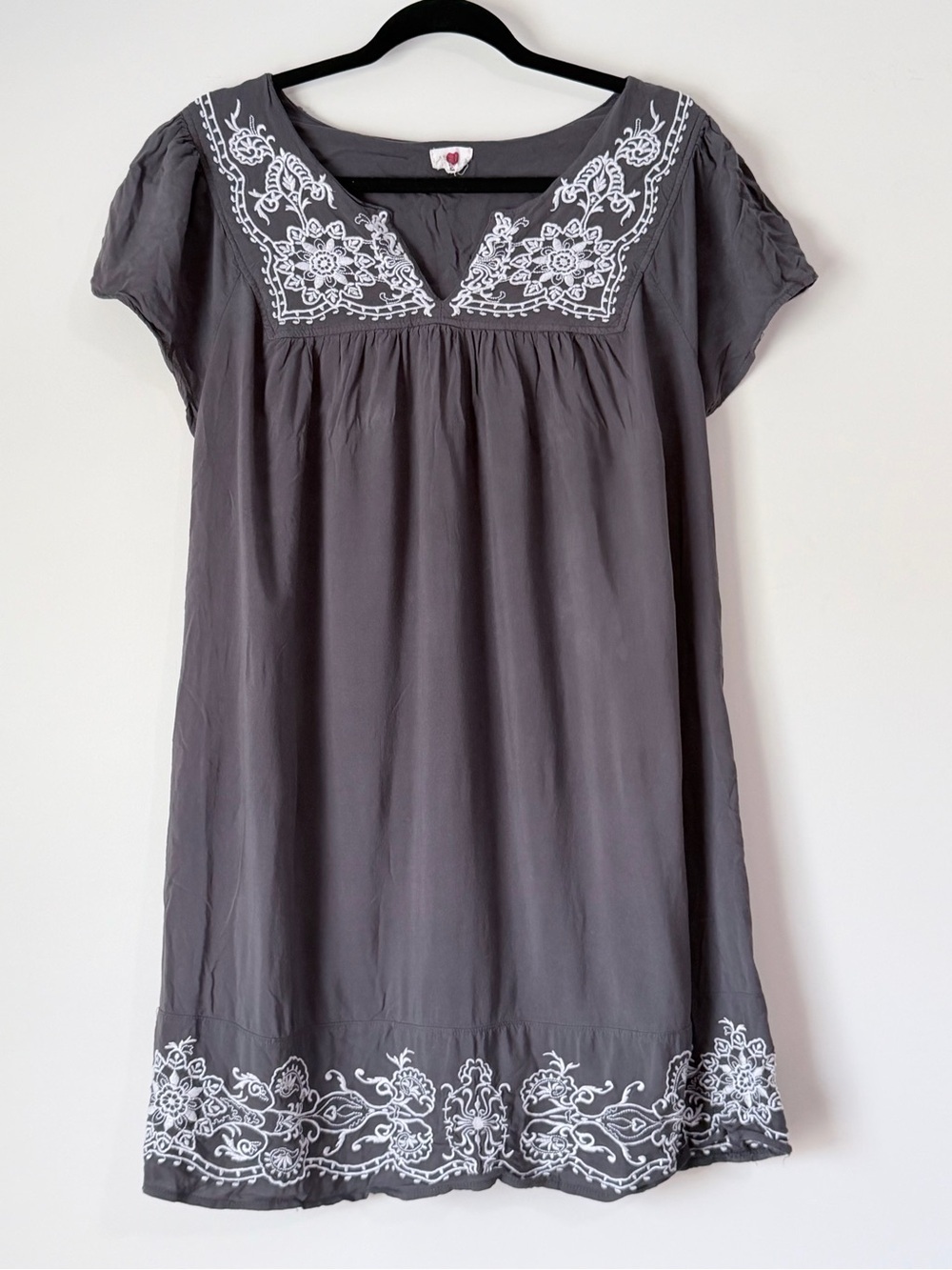 Gray Embroidered Tunic Dress with White Floral Embroidered Detail
